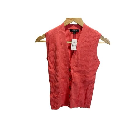 Ann Taylor XS Coral Ribbed Cardigan Sweater Vest NEW Preppy - Picture 1 of 4
